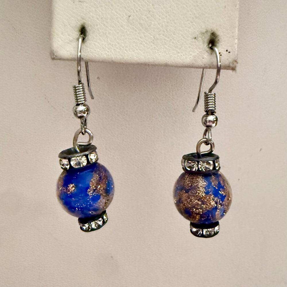 Authentic Italian Murano Glass Rhinestone Drop Earrings - Picture 2 of 6